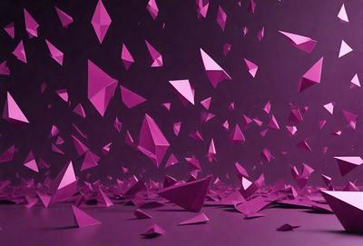The primary subject of the image is a large number of pink triangles flying in the air. The setting is a dark background, which contrasts with the bright pink color of the triangles. The visual style appears to be a combination of digital art and illustration, creating a dynamic and eye-catching scene. The overall atmosphere is energetic and lively, with the triangles flying in various directions, creating a sense of movement and excitement.
