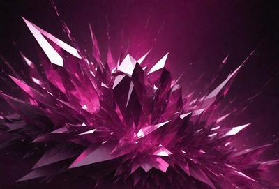 The primary subject of the image is a large, pink, three-dimensional structure that resembles a crystal or a cluster of crystals. The setting is a dark background, which contrasts with the vibrant pink color of the structure. The visual style appears to be a combination of digital art and illustration, creating a unique and eye-catching design. The colors and mood of the image are predominantly pink, giving it a warm and inviting atmosphere.