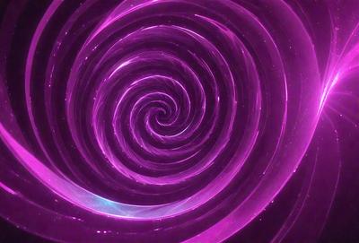 The primary subject of the image is a spiral pattern, which is a purple swirl. The setting is a purple background, and the visual style appears to be a digital art or illustration. The colors and mood of the image are predominantly purple, creating a unique and visually striking scene.