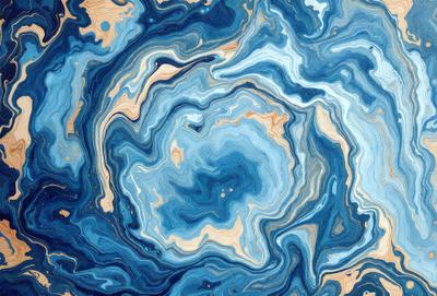 The primary subject of the image is a blue and white swirling pattern, which appears to be a painting or a digital artwork. The setting is a blue and white background, which complements the swirling pattern. The visual style is a combination of painting and digital art, creating a unique and intricate design. The colors and mood of the image are predominantly blue and white, giving it a calm and serene atmosphere.