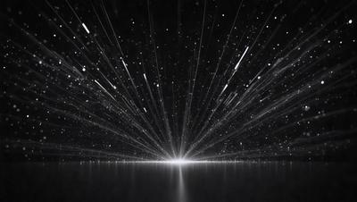 The primary subject of the image is a bright light source, possibly a star or a light bulb, shining through a dark background. The setting is a night sky, with the light source illuminating the surrounding area. The visual style is a black and white photo, which adds a sense of depth and contrast to the image. The colors and mood are predominantly dark and moody, with the bright light source standing out against the black background.