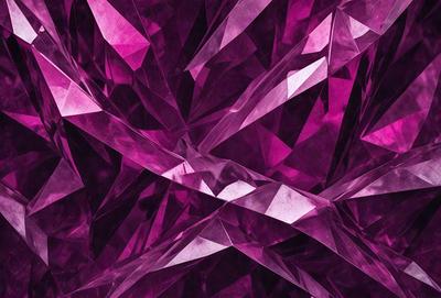 The primary subject of the image is a close-up of a purple crystal, possibly a piece of amethyst. The setting is a dark background, which contrasts with the bright purple color of the crystal. The visual style appears to be a digital art or illustration, as the crystal is depicted in a detailed and intricate manner. The colors and mood of the image are predominantly purple, creating a sense of depth and richness.