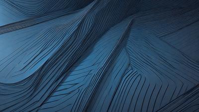 The primary subject of the image is a blue, textured surface that resembles a mountain or a wave. The setting is a dark blue background, which contrasts with the blue surface. The visual style is a combination of digital art and illustration, creating a unique and intriguing pattern. The colors and mood of the image are predominantly dark blue, giving it a moody and dramatic atmosphere.