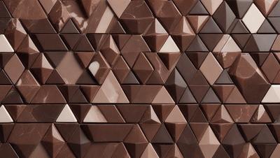The primary subject of the image is a close-up of a chocolate wall, which appears to be made of chocolate squares. The setting is a wall with a pattern of chocolate squares, creating a visually appealing and unique design. The visual style of the image is a close-up of the chocolate wall, showcasing the intricate pattern and texture of the chocolate squares. The colors and mood of the image are predominantly brown, giving it a warm and rich atmosphere.