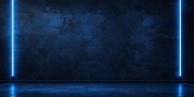 The primary subject of the image is a blue wall with a stone texture. The setting is a dark room, possibly a basement, with a stone wall as the background. The visual style is a photo, capturing the blue wall and its texture. The colors and mood of the image are predominantly dark and moody, with the blue wall providing a contrasting element.