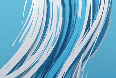 The primary subject of the image is a blue and white wave, which is the main focus of the scene. The wave is depicted in a digital art style, giving it a modern and visually appealing appearance. The setting is a blue background, which complements the colors of the wave and adds to the overall atmosphere of the image. The colors and mood of the image are predominantly blue and white, creating a sense of calmness and tranquility.