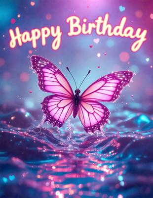 The primary subject of the image is a pink butterfly floating on top of a body of water. The setting is a serene, watery environment, with the butterfly being the main focus of the scene. The visual style is a digital art or illustration, creating a vibrant and lively atmosphere. The colors and mood of the image are predominantly pink, which adds a sense of warmth and happiness to the scene.