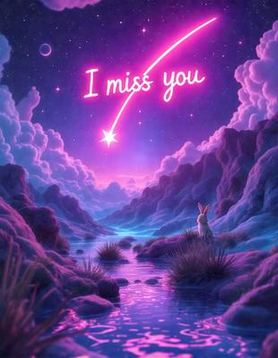 The primary subject of the image is a bunny sitting on a grassy hillside. The setting is a purple and pink sky, which creates a whimsical and dreamy atmosphere. The visual style is a digital art, with the bunny and the sky being the main focus of the image. The colors and mood of the image are predominantly purple and pink, giving it a warm and inviting feel.