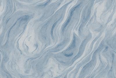 The primary subject of the image is a blue and white marbled tile. The setting is a bathroom, as the tile is placed on a wall. The visual style is a close-up of the tile, showcasing its intricate design. The dominant colors are blue and white, creating a calm and soothing atmosphere.