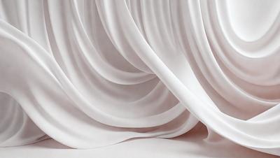 The primary subject of the image is a white curtain, which is the main object, scene, or focus of the image. The setting/background consists of a white sheet or fabric, which serves as the environment, backdrop, or surface visible in the image. The visual style of the image is a photo, as it captures the details and textures of the curtain and the sheet. The colors and mood of the image are predominantly white, giving it a clean and minimalist appearance.