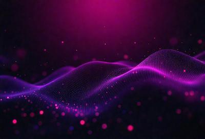 The primary subject of the image is a purple wave or a purple water-like pattern. The setting is a dark background, which contrasts with the purple wave. The visual style appears to be a digital art or illustration, as the purple wave is the main focus of the image. The colors and mood of the image are predominantly purple, creating a calming and serene atmosphere.