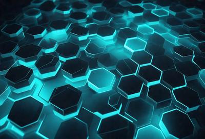 The primary subject of the image is a blue and black honeycomb pattern. The setting is a dark background, which contrasts with the bright blue and black honeycomb pattern. The visual style is a digital art or illustration, as the honeycomb pattern is created using a computer or digital tools. The colors and mood of the image are predominantly blue and black, giving it a modern and sleek appearance.