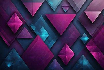 The primary subject of the image is a geometric pattern made up of triangles and squares. The pattern is displayed on a blue background, giving it a modern and stylish appearance. The visual style of the image is a combination of digital art and illustration, creating a unique and eye-catching design. The dominant colors in the image are blue and purple, which contribute to a calm and sophisticated mood.