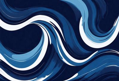 The primary subject of the image is a large, blue wave with white and blue swirls. The wave is the main focus of the image, and it is set against a dark blue background. The visual style of the image is a combination of digital art and illustration, creating a dynamic and vibrant scene. The dominant colors in the image are blue and white, with the blue wave and white swirls creating a sense of movement and energy.