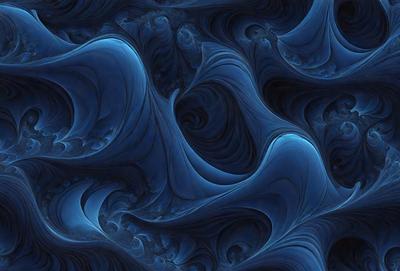 The primary subject of the image is a blue and black swirling pattern, which appears to be a digital art or illustration. The setting is a blue background, and the visual style is a combination of digital art and illustration. The dominant colors are blue and black, creating a moody and dramatic atmosphere.
