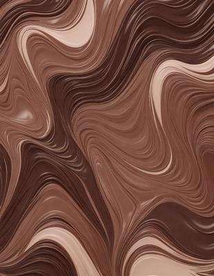 The primary subject of the image is a close-up of a chocolate-colored wall with a pattern of swirls and waves. The setting is indoors, likely in a room with a brown color scheme. The visual style appears to be a combination of a photo and a digital art or illustration, as the swirls and waves are intricately detailed and the overall appearance is somewhat surreal. The dominant colors are brown and chocolate, creating a warm and inviting atmosphere.