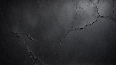 The primary subject of the image is a black leather surface with visible cracks and holes. The setting is a dark room, and the visual style is a close-up of the leather surface. The colors and mood of the image are dark and moody, with the black leather creating a dramatic and intense atmosphere.