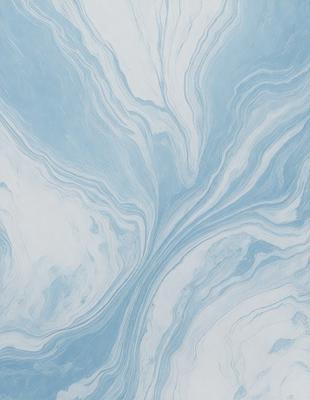The primary subject of the image is a blue and white marbled wallpaper with a swirling pattern. The setting is a room with a blue and white color scheme. The visual style is a patterned wallpaper, and the colors and mood are calming and soothing.