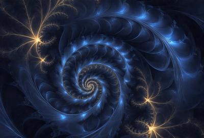 The primary subject of the image is a blue spiral pattern, which appears to be a digital art or illustration. The setting is a dark background, which contrasts with the blue spiral pattern. The visual style is a combination of digital art and illustration, creating a unique and captivating image. The dominant colors are blue and black, giving the image a calm and serene atmosphere.