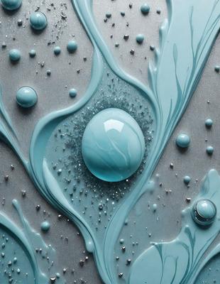 The primary subject of the image is a blue glass ball, which is the centerpiece of the scene. The setting is a blue and white background, possibly a painting or a digital artwork. The visual style appears to be a combination of digital art and illustration, creating a unique and artistic representation of the blue glass ball. The colors and mood of the image are predominantly blue and white, giving it a calm and serene atmosphere.