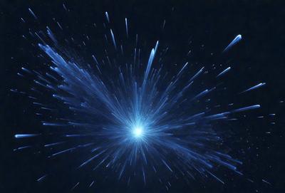 The primary subject of the image is a bright blue light, which appears to be a star or a light source. The setting is a dark background, which contrasts with the bright blue light. The visual style of the image is a digital art or illustration, as it captures the movement and energy of the light source. The colors and mood of the image are predominantly blue, creating a sense of calmness and tranquility.