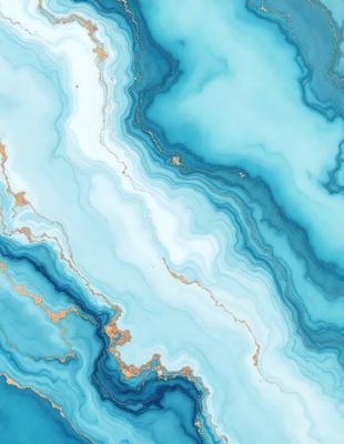 The primary subject of the image is a blue and white marbled pattern, which appears to be a painting or a digital artwork. The setting is a blue and white ocean, with a few ripples visible. The visual style is a combination of painting and digital art, creating a unique and intricate design. The colors and mood of the image are predominantly blue and white, giving it a serene and calming atmosphere.