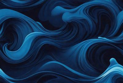 The primary subject of the image is a large blue wave, which is the main focus of the scene. The wave is depicted in a digital art style, giving it a unique and visually striking appearance. The setting is a dark blue background, which contrasts with the bright blue wave, creating a striking visual effect. The overall atmosphere of the image is dynamic and energetic, with the blue wave as the central point of interest.