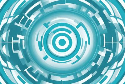 The primary subject of the image is a blue circle with a white center. The setting is a blue background, and the visual style is digital art. The dominant colors are blue and white, creating a calm and serene atmosphere.