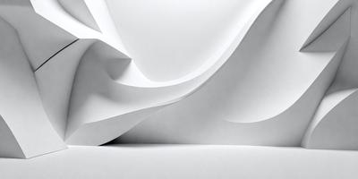 The primary subject of the image is a large, white, curved sculpture. The setting is a white background, which provides a clean and minimalist appearance. The visual style is a combination of digital art and illustration, creating a unique and artistic representation. The colors and mood of the image are predominantly white, giving it a clean and serene atmosphere.