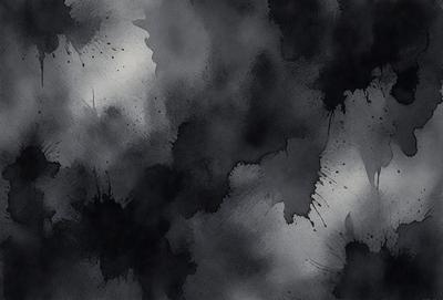 The primary subject of the image is a black and white painting of a cloudy sky. The setting is a cloudy sky, and the visual style is a painting. The dominant colors are black and white, creating a moody and dramatic atmosphere.