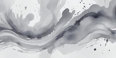 The primary subject of the image is a watercolor painting of a wave. The setting is a white background, and the visual style is a watercolor painting. The dominant colors in the painting are shades of blue and gray, creating a calm and serene atmosphere.