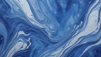 The primary subject of the image is a blue and white swirling pattern, which appears to be a painting or a digital artwork. The setting is a blue background, and the visual style suggests that it is a digital artwork. The dominant colors are blue and white, creating a calming and serene atmosphere.