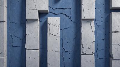 The primary subject of the image is a large concrete wall with a blue background. The setting appears to be a stone or concrete structure, possibly a building or an outdoor wall. The visual style of the image is a combination of photo and digital art, creating a unique and intriguing appearance. The colors and mood of the image are predominantly blue, giving it a calm and serene atmosphere.
