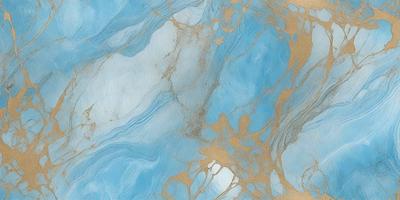 The primary subject of the image is a blue marble surface with a gold-like pattern. The setting is a blue and white marble wall, which serves as the background. The visual style is a combination of a photo and digital art, creating a unique and intricate design. The dominant colors are blue and gold, giving the image a luxurious and elegant appearance.