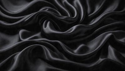 The primary subject of the image is a close-up of a black fabric, possibly a piece of clothing or a curtain. The setting is a dark background, which emphasizes the fabric's texture and pattern. The visual style is a black and white photo, giving the image a classic and timeless appearance. The colors and mood are predominantly dark, with the black fabric serving as the focal point of the image.