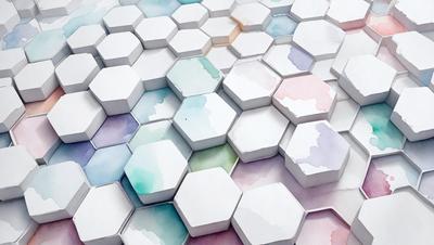 The primary subject of the image is a white and blue patterned surface, which appears to be a painting or a digital artwork. The setting is a white background, and the visual style is a combination of photo and digital art. The dominant colors are white and blue, creating a calm and soothing atmosphere.