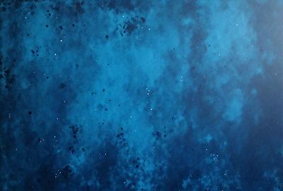 The primary subject of the image is a blue sky filled with stars. The setting is a night sky, and the visual style is a painting or drawing. The colors and mood are predominantly blue and serene, creating a peaceful and tranquil atmosphere.