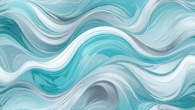 The primary subject of the image is a blue and white ocean wave. The setting is a blue ocean, and the visual style is a digital art or illustration. The dominant colors are blue and white, creating a serene and calming atmosphere.