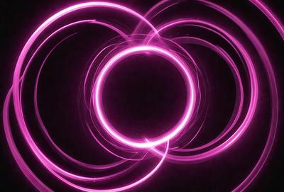 The primary subject of the image is a pink circle with a purple outline. The circle is located in the center of the image, and it appears to be a part of a larger, more complex pattern. The setting is a dark background, which contrasts with the bright colors of the circle. The visual style of the image is a combination of digital art and illustration, creating a unique and eye-catching design. The colors and mood of the image are predominantly pink and purple, giving it a warm and