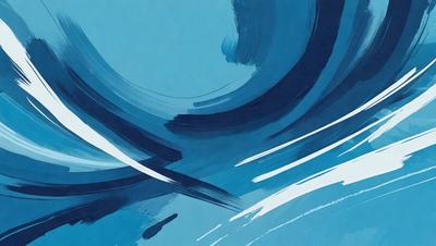 The primary subject of the image is a blue ocean with a wave. The setting is a blue background, and the visual style is a painting or drawing. The colors and mood of the image are predominantly blue, creating a calm and serene atmosphere.