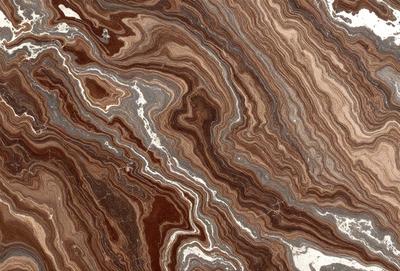 The primary subject of the image is a close-up of a marble stone with a unique and intricate pattern. The setting is a natural environment, with the stone being the main object of focus. The visual style is a close-up of the marble, showcasing its texture and details. The colors and mood of the image are predominantly earthy tones, giving it a natural and timeless appearance.