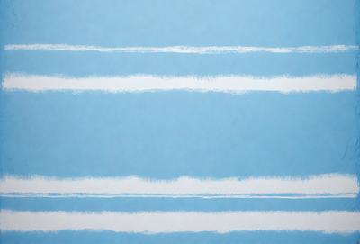 The primary subject of the image is a blue and white striped wall. The setting is a room with a blue and white striped wallpaper. The visual style is a painting, and the colors and mood are predominantly blue and white, creating a calm and serene atmosphere.