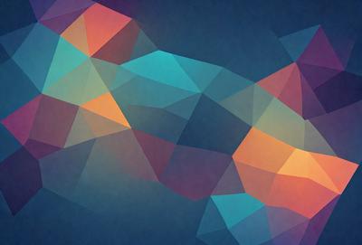 The primary subject of the image is a colorful geometric pattern. The setting is a blue background, which creates a contrast with the vibrant colors of the pattern. The visual style is a combination of digital art and illustration, giving the image a modern and artistic appearance. The dominant colors are blue, orange, and yellow, creating a lively and energetic atmosphere.