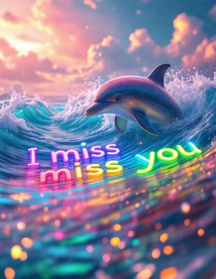 The primary subject of the image is a dolphin, which is swimming in a body of water. The setting is a colorful ocean, with a vibrant and lively atmosphere. The visual style of the image is digital art, as it appears to be a painting or drawing created using digital tools. The colors and mood of the image are bright, cheerful, and lively, with a focus on the dolphin and its surroundings.