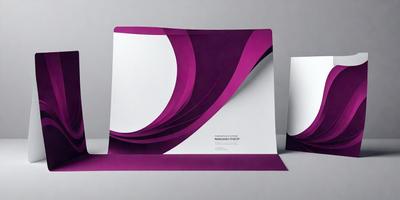 The primary subject of the image is a purple and white poster. The poster is displayed on a gray surface, which serves as the background. The visual style of the image is a combination of digital art and illustration, creating a modern and eye-catching design. The dominant colors of the poster are purple and white, giving it a bold and elegant appearance.