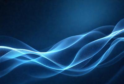The primary subject of the image is a blue wave, which is the main focus of the scene. The setting is a dark blue background, creating a contrasting and dramatic effect. The visual style is a digital art or illustration, as the wave appears to be a digital representation of a wave. The dominant colors are blue and black, giving the image a calm and serene atmosphere.