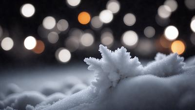 The primary subject of the image is a snow-covered branch with a frosty, icy appearance. The setting is a snowy landscape, and the visual style is a photo. The dominant colors are white and blue, creating a serene and cold atmosphere.