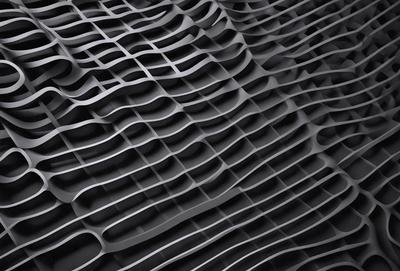 The primary subject of the image is a black and white patterned surface, which appears to be a textured wall or a piece of art. The setting is a dark room, and the visual style is a close-up of the patterned surface. The colors and mood of the image are predominantly dark and moody, with the black and white pattern adding a sense of depth and intrigue to the scene.