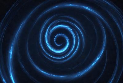 The primary subject of the image is a spiral pattern, which is a blue swirl. The setting is a dark background, which contrasts with the blue swirl. The visual style is a digital art or illustration, as the spiral pattern appears to be a digital creation. The colors and mood of the image are predominantly blue, creating a calm and serene atmosphere.