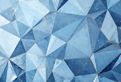 The primary subject of the image is a blue and white geometric pattern, which appears to be a digital art or illustration. The setting is a blue background, and the visual style is a combination of digital art and illustration. The dominant colors are blue and white, creating a calm and soothing atmosphere.
